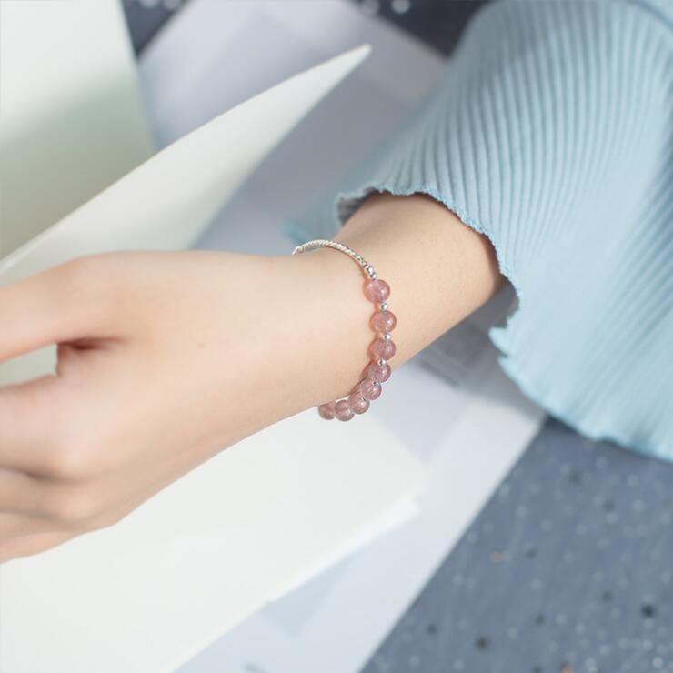 Silver Bracelet 100% Real 925 Sterling Silver Bracelet with Strawberry Crystal Bead