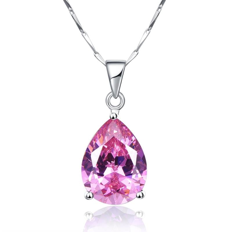 Silver Chain 14Ct Oval Water Drop Pink Topaz Necklaces & Pendants Genuine Silver 925 Jewelry Charms Engagement Wedding Jewelry