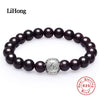 Silver Charm Bracelet Bangle for Female With 8mm Red Natural Stones Woman Bracelets Sterling Silver Jewelry