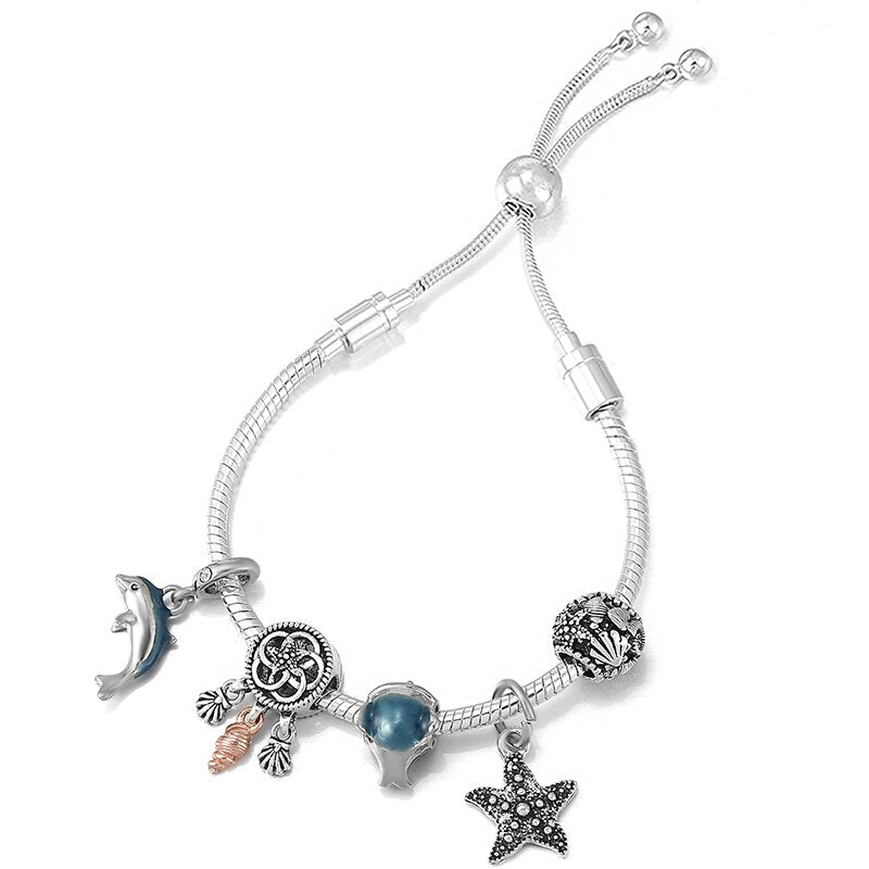 Silver Color Airplane &amp; Earth Pendant Charm Bracelets With Bag &amp; Camera Beads Adjustable Chain Bracelet For Women Jewelry Gift