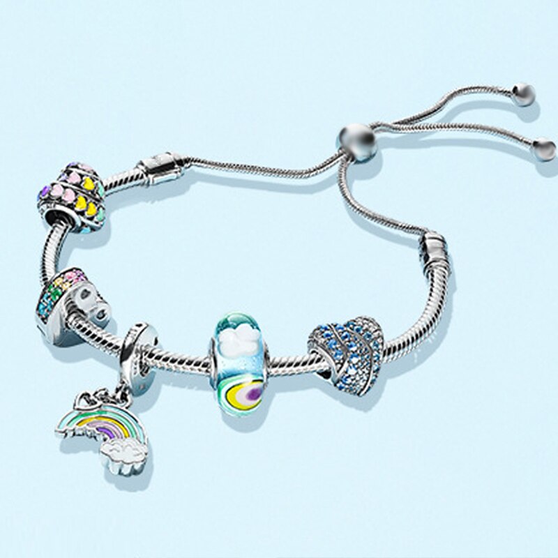 Silver Color Airplane &amp; Earth Pendant Charm Bracelets With Bag &amp; Camera Beads Adjustable Chain Bracelet For Women Jewelry Gift