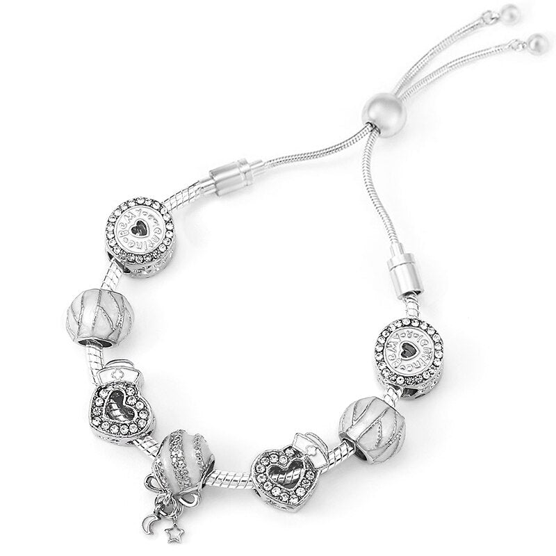 Silver Color Airplane &amp; Earth Pendant Charm Bracelets With Bag &amp; Camera Beads Adjustable Chain Bracelet For Women Jewelry Gift