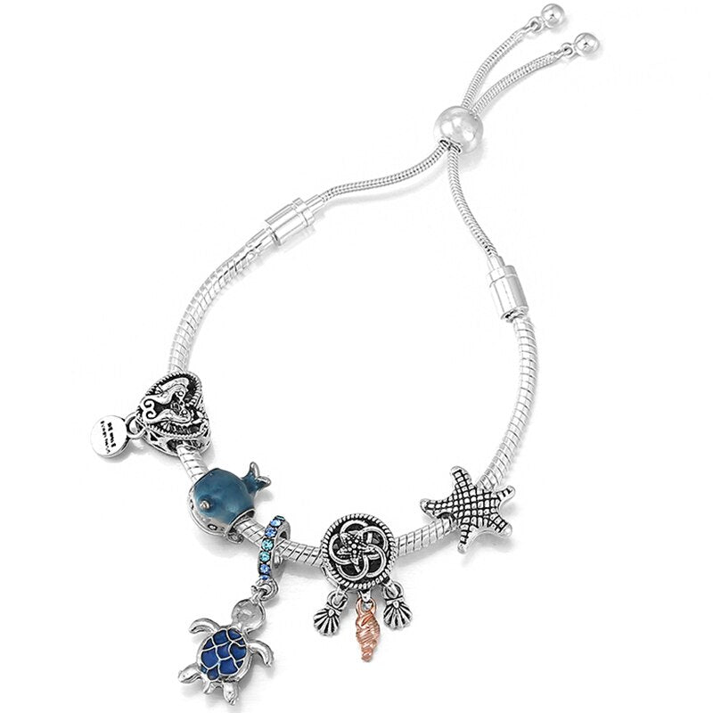 Silver Color Airplane &amp; Earth Pendant Charm Bracelets With Bag &amp; Camera Beads Adjustable Chain Bracelet For Women Jewelry Gift