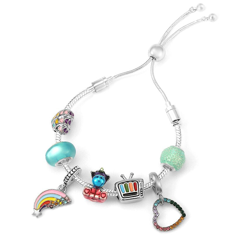 Silver Color Airplane &amp; Earth Pendant Charm Bracelets With Bag &amp; Camera Beads Adjustable Chain Bracelet For Women Jewelry Gift