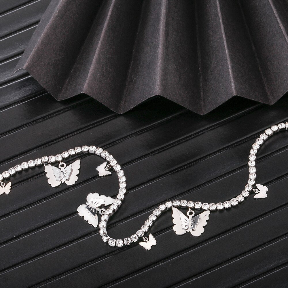 Silver Color Butterfly Pendant Necklace for Women Shiny Crystal Clavicle Chain Design Jewelry Anniversary Gift 2022
