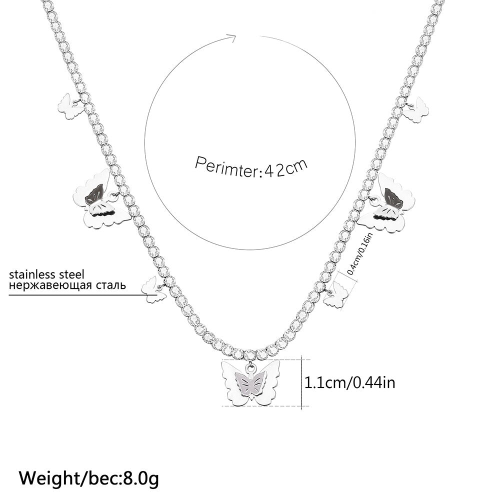Silver Color Butterfly Pendant Necklace for Women Shiny Crystal Clavicle Chain Design Jewelry Anniversary Gift 2022