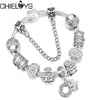 Silver Color Charm Bracelet Clover Pendant With Crystal Beads DIY Bracelets For Women Female Jewelry Gift