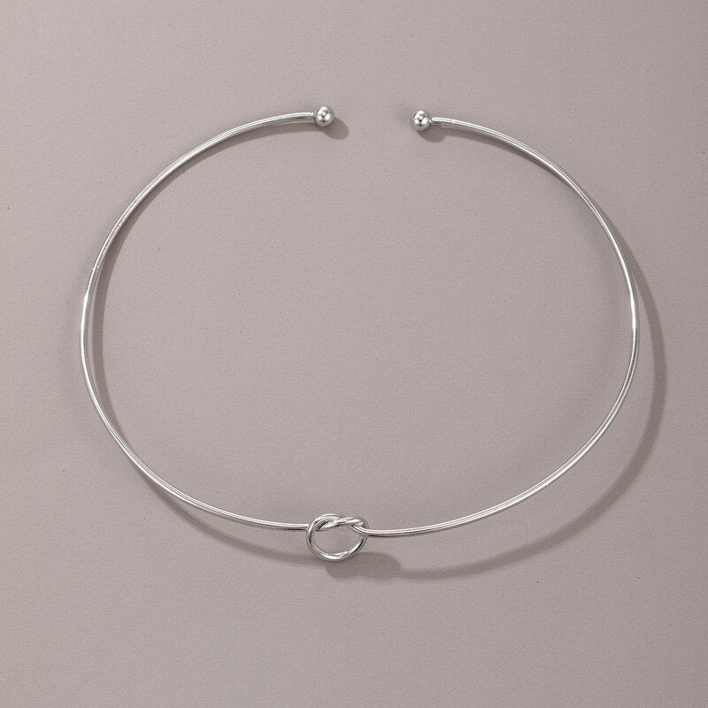 Silver Color Clavicle Necklace for Women Charms Tie Hollow Geometric Alloy Metal Open Jewelry Accessories Collar