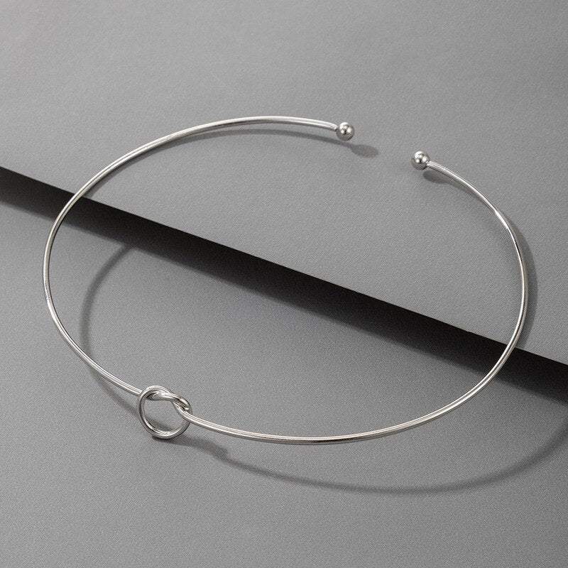 Silver Color Clavicle Necklace for Women Charms Tie Hollow Geometric Alloy Metal Open Jewelry Accessories Collar