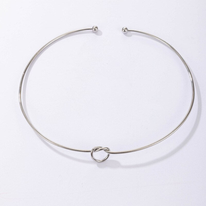 Silver Color Clavicle Necklace for Women Charms Tie Hollow Geometric Alloy Metal Open Jewelry Accessories Collar