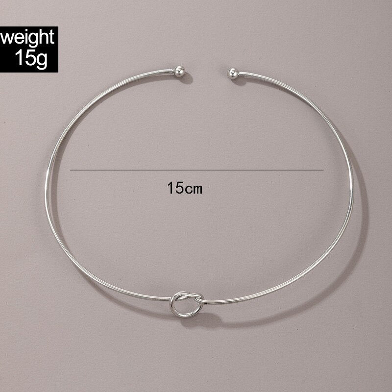 Silver Color Clavicle Necklace for Women Charms Tie Hollow Geometric Alloy Metal Open Jewelry Accessories Collar