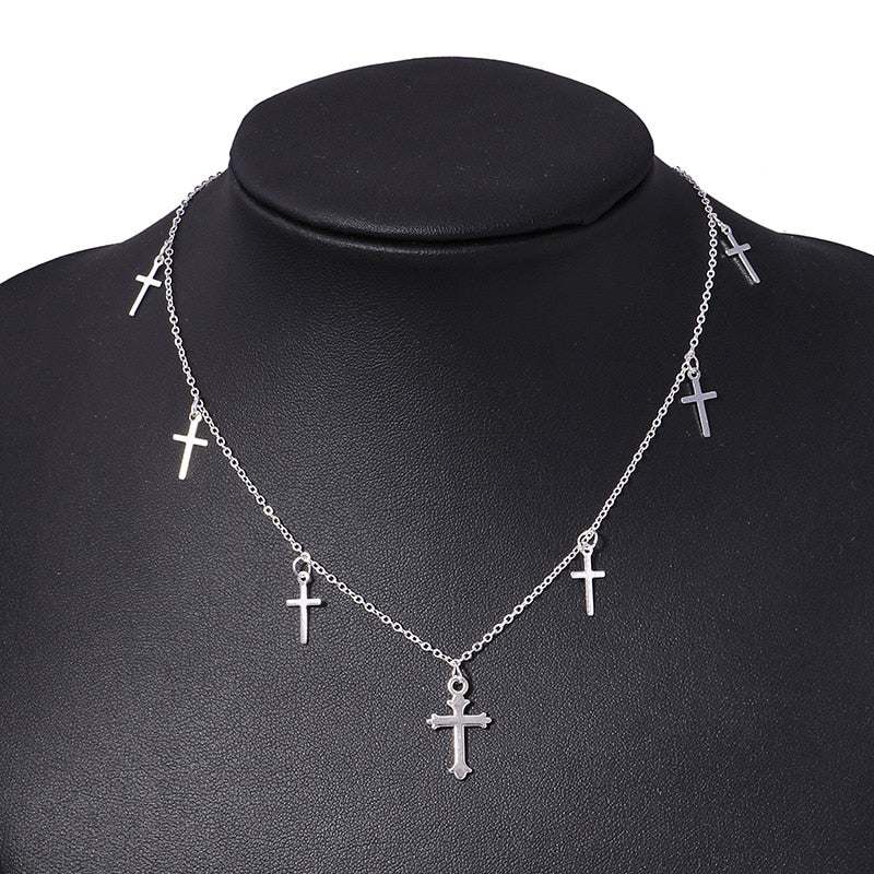 Silver Color Cross Necklaces & Pendants for Women Choker Clavicle Chain Jewelry Femme Bijoux Collares