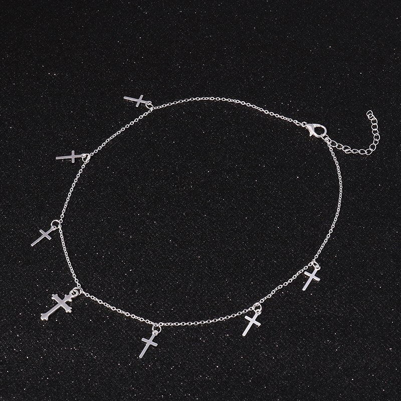 Silver Color Cross Necklaces & Pendants for Women Choker Clavicle Chain Jewelry Femme Bijoux Collares