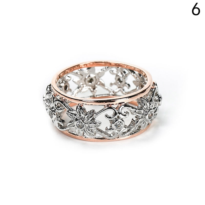 Silver Color Crystal Hollow Flower Wedding Rings For Women Jewelry Bague Bijoux Rose Gold Color Femme Engagement Ring