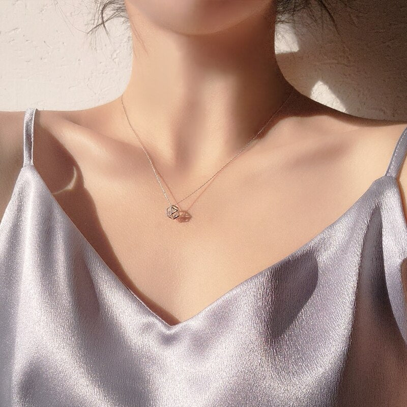 Silver Color Cube Cubic AAA  Zircon Necklace European Style Ball Shape Pendant Chain Necklace Jewelry For Women Girl