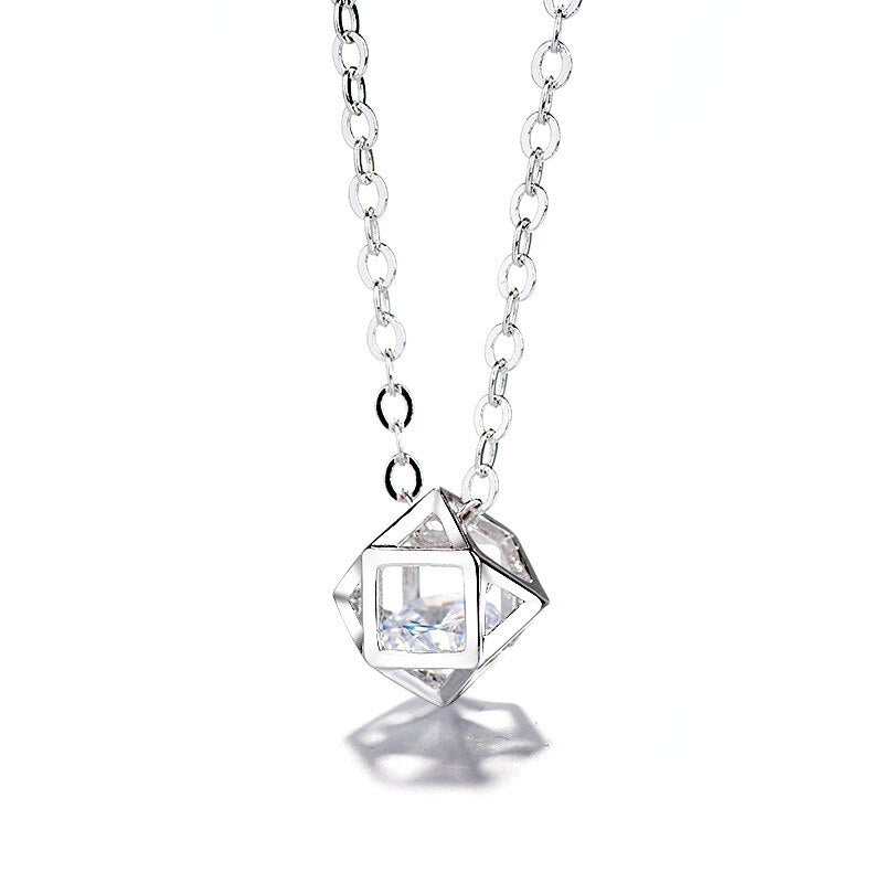 Silver Color Cube Cubic AAA  Zircon Necklace European Style Ball Shape Pendant Chain Necklace Jewelry For Women Girl
