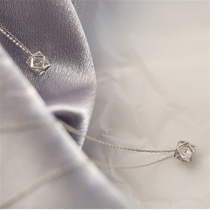 Silver Color Cube Cubic AAA  Zircon Necklace European Style Ball Shape Pendant Chain Necklace Jewelry For Women Girl