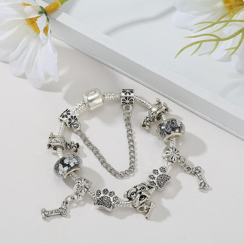 Silver Color Dog &amp; Bone Beads Bracelet Fit Original Design Charm Bead Bracelets For Women Child Jewelry Making Gift Dropshippin