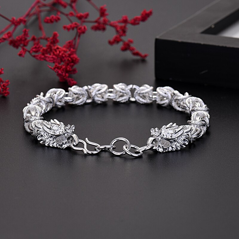 Silver Color Geometry Loong Bracelet For Women Men Retro Jewelry Gift Ladies 2022 Trend  Items Christmas