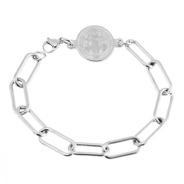 Silver Color /Golden Stainless Steel St Benedict Medal Bracelet For Women Men Metal San Benito Metal Lock Chain Bohemia Bracelet