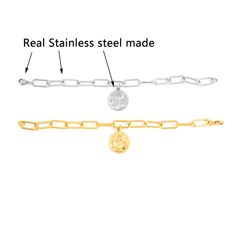 Silver Color /Golden Stainless Steel St Benedict Medal Bracelet For Women Men Metal San Benito Metal Lock Chain Bohemia Bracelet