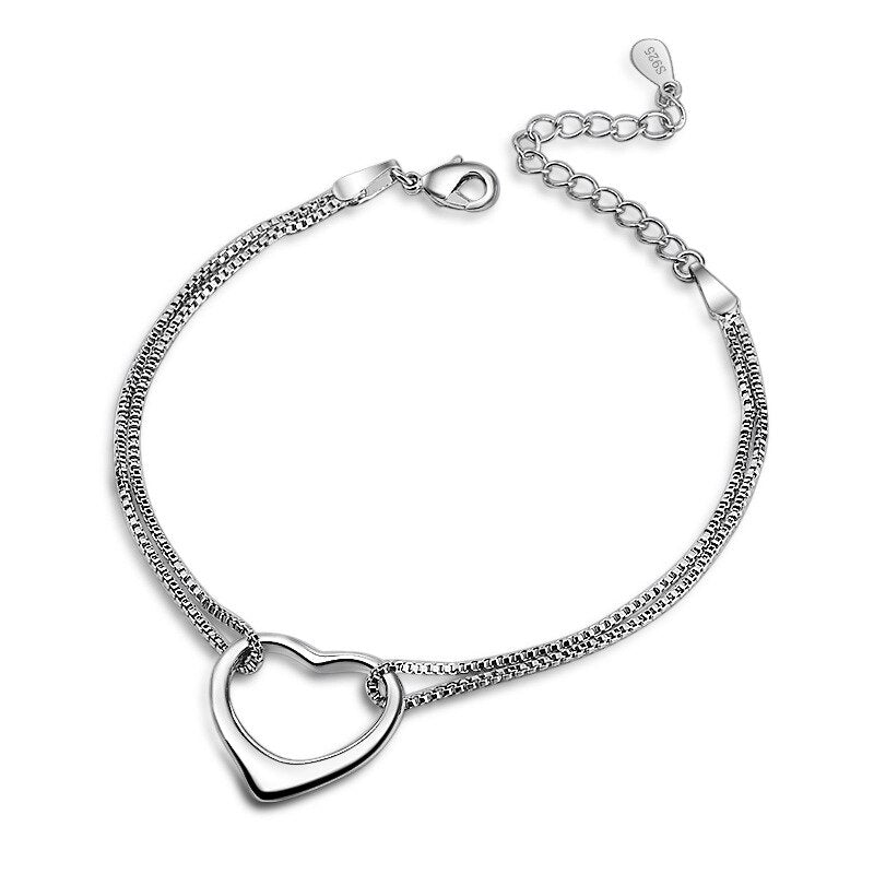 Silver Color Heart LOVE Box Chain  Bracelets For Women Jewelry Gift Female  Items Christmas GaaBou