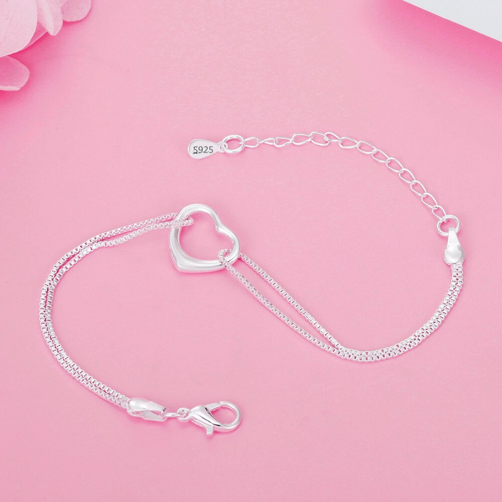 Silver Color Heart LOVE Box Chain  Bracelets For Women Jewelry Gift Female  Items Christmas GaaBou