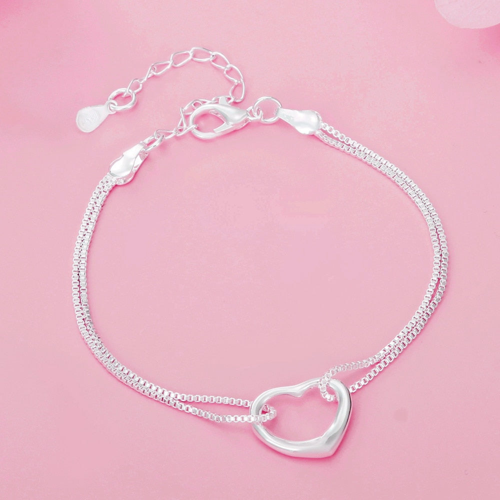 Silver Color Heart LOVE Box Chain  Bracelets For Women Jewelry Gift Female  Items Christmas GaaBou