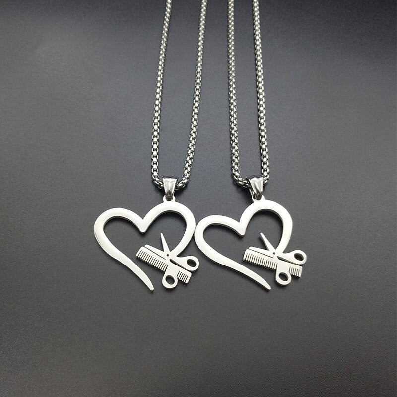 Silver Color Heart Love Jewelry Necklace Tools Scissor Comb Pendants Necklace Barber Shop Hair Dresser Present Necklace Collar