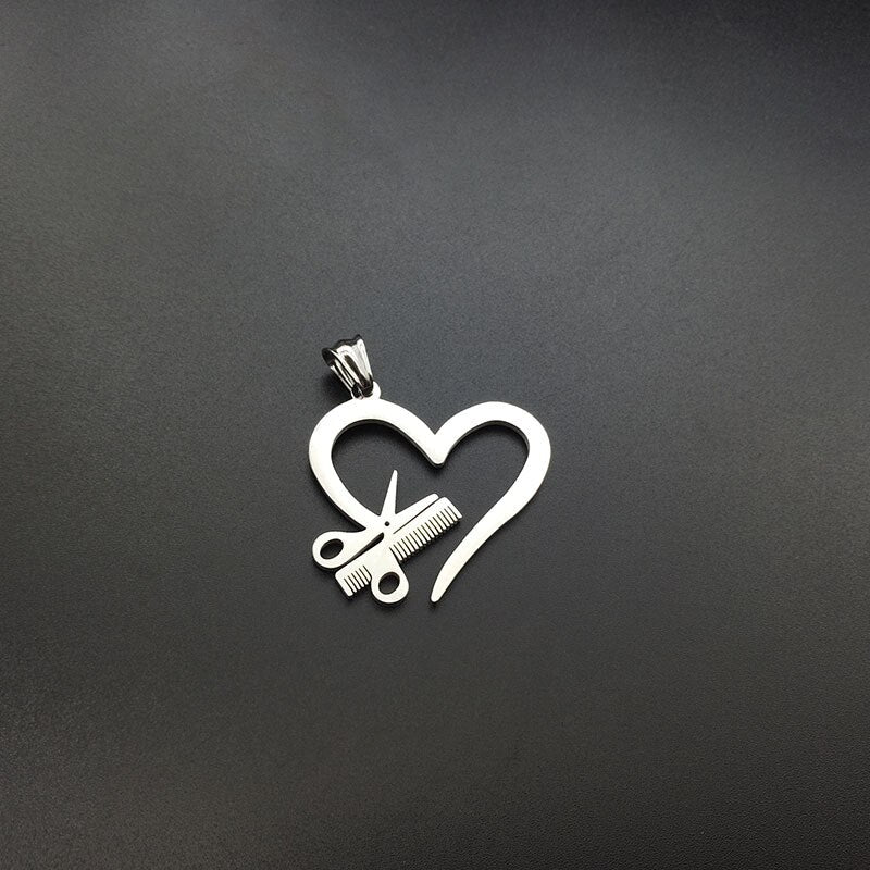 Silver Color Heart Love Jewelry Necklace Tools Scissor Comb Pendants Necklace Barber Shop Hair Dresser Present Necklace Collar
