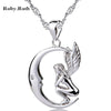 Silver Color Locket Pendant Women Jewelry Silver Angel Moon Necklace Jewelry