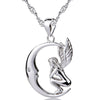 Silver Color Locket Pendant Women Jewelry Silver Angel Moon Necklace Jewelry