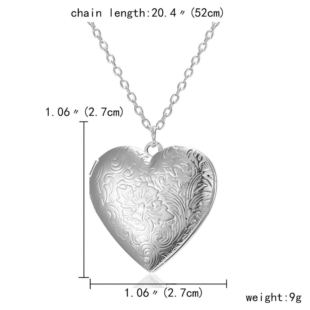 Silver Color Love Heart Locket Pendants for Women Men Openable Photo Frame Glossy Family Pet Picture Necklace Family Love Gift
