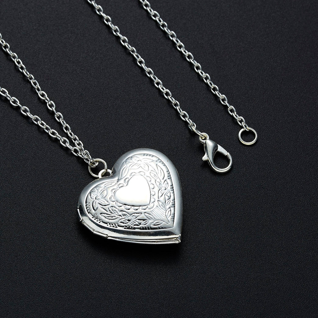 Silver Color Love Heart Locket Pendants for Women Men Openable Photo Frame Glossy Family Pet Picture Necklace Family Love Gift