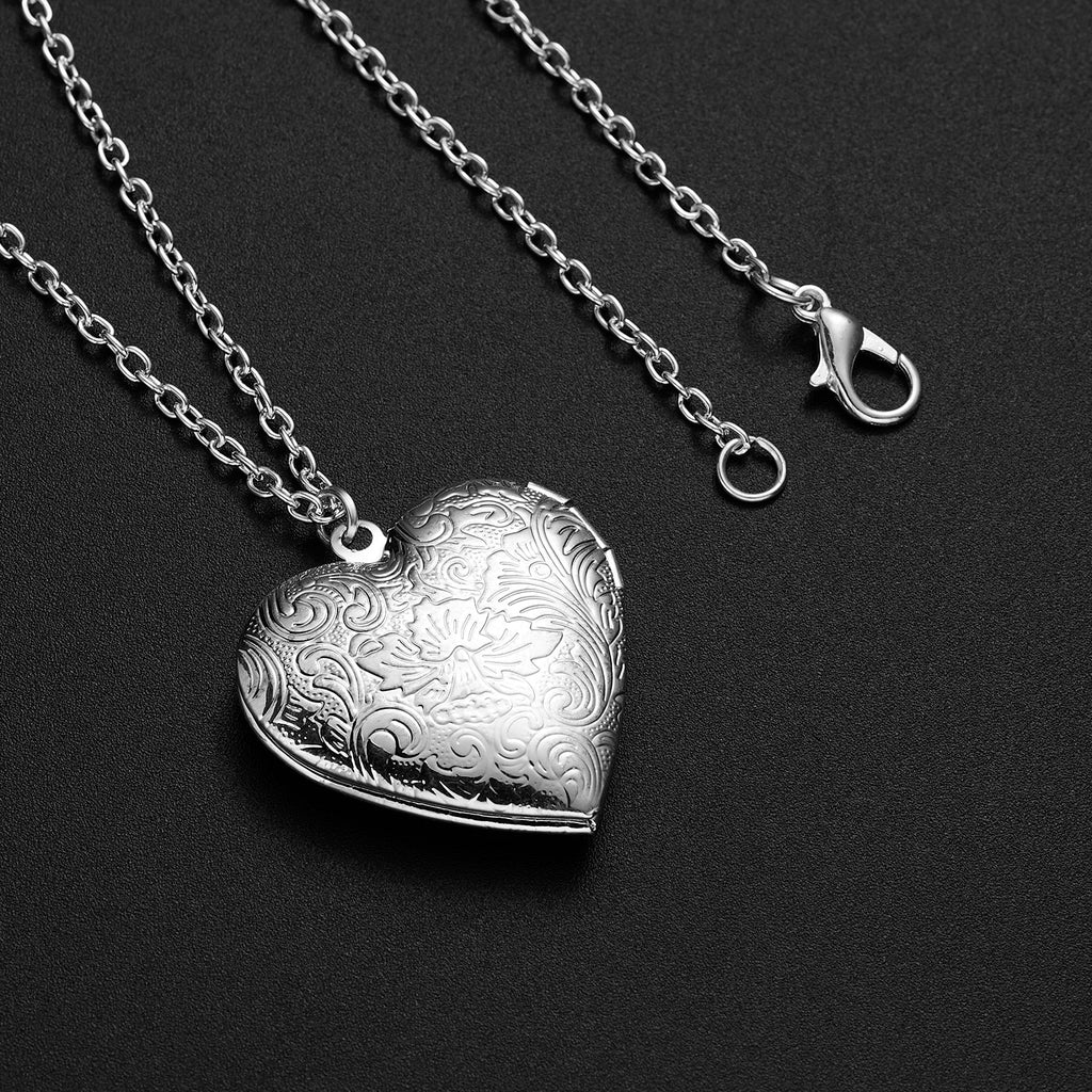 Silver Color Love Heart Locket Pendants for Women Men Openable Photo Frame Glossy Family Pet Picture Necklace Family Love Gift