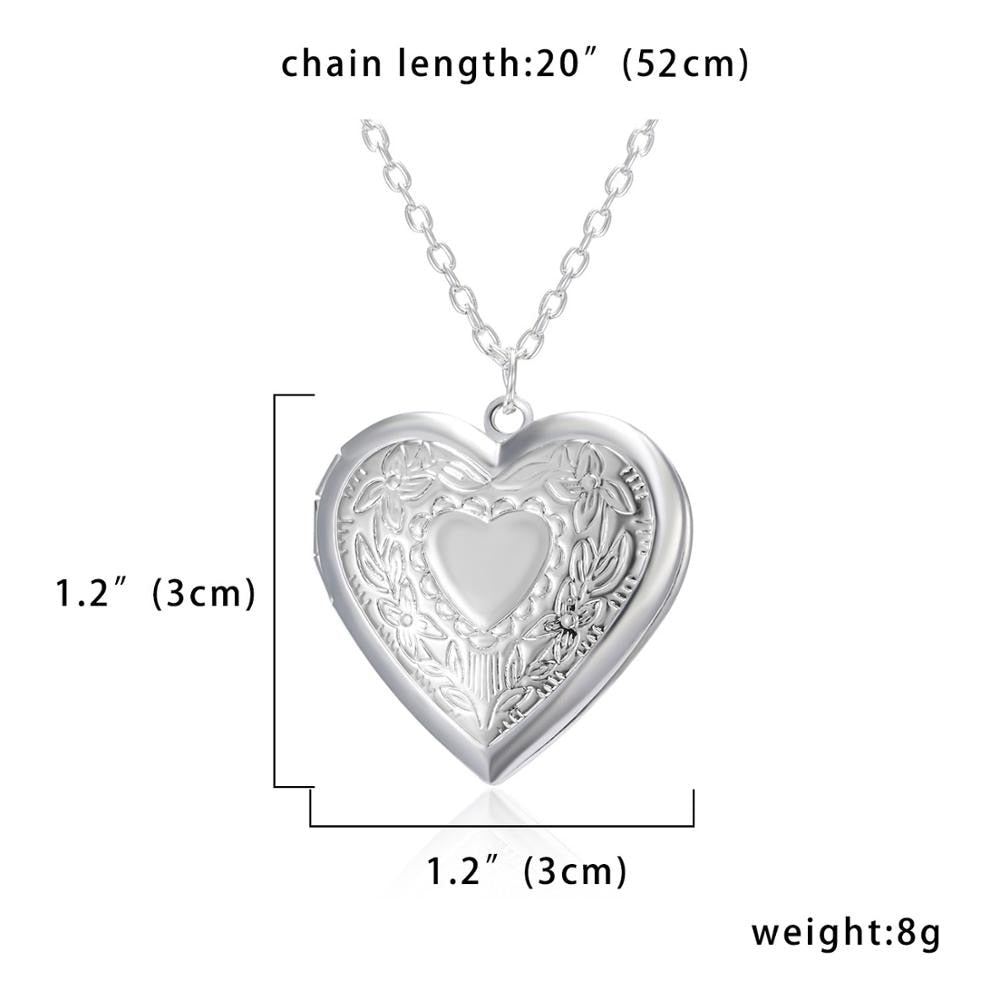 Silver Color Love Heart Locket Pendants for Women Men Openable Photo Frame Glossy Family Pet Picture Necklace Family Love Gift
