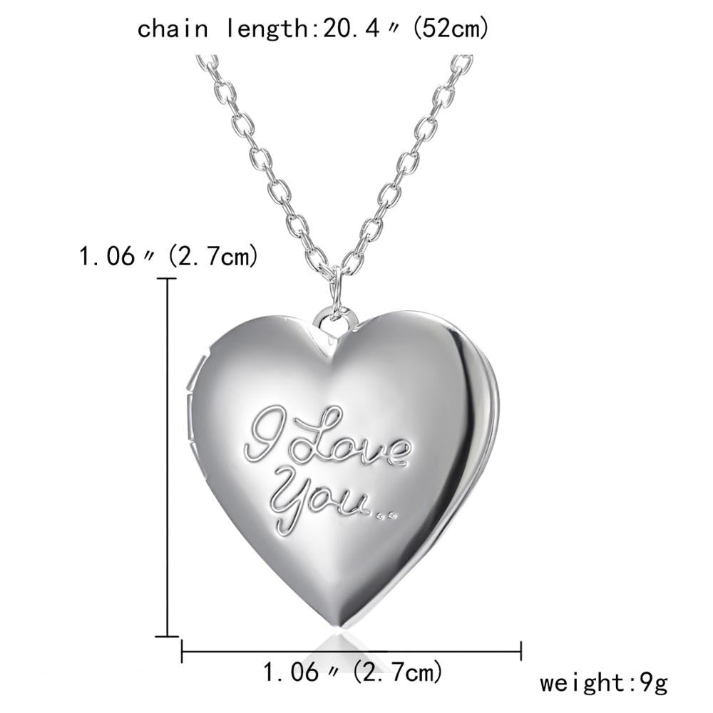Silver Color Love Heart Locket Pendants for Women Men Openable Photo Frame Glossy Family Pet Picture Necklace Family Love Gift