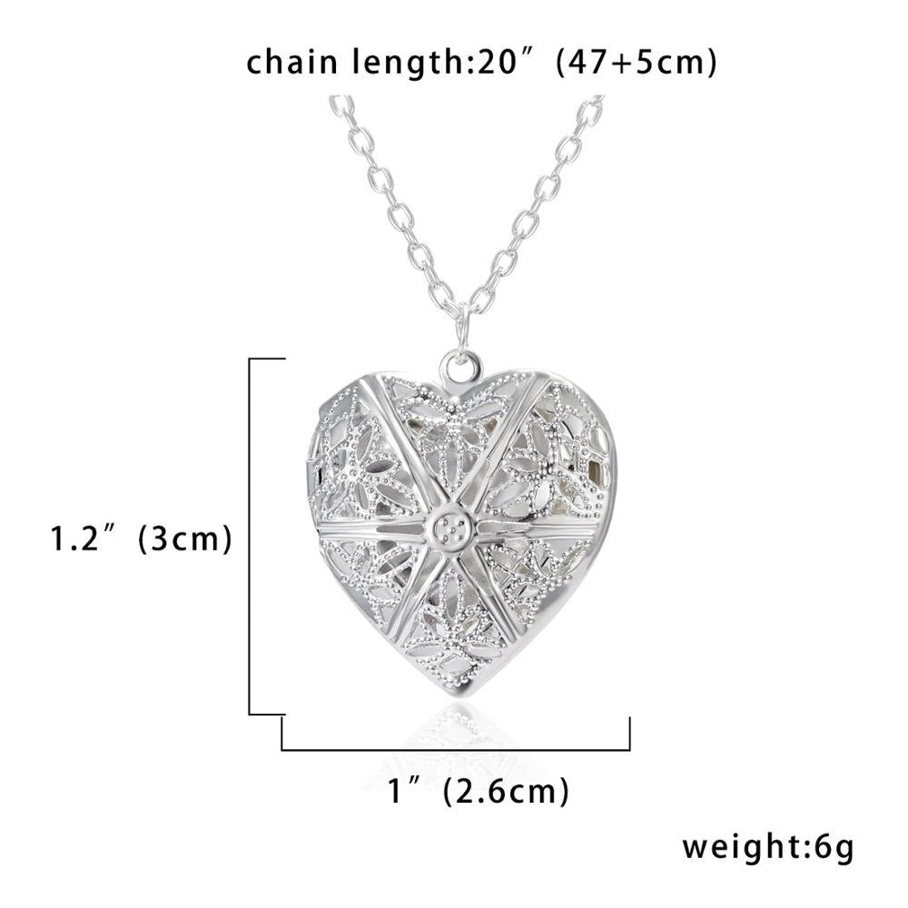 Silver Color Love Heart Locket Pendants for Women Men Openable Photo Frame Glossy Family Pet Picture Necklace Family Love Gift