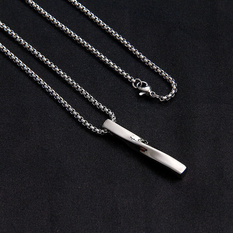 Silver Color Men Spiral Necklace Stainless Steel Rectangle Minimalist Simple Personality Hip Hop Ins Men's Pendant Boys Chains