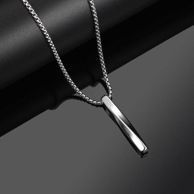 Silver Color Men Spiral Necklace Stainless Steel Rectangle Minimalist Simple Personality Hip Hop Ins Men's Pendant Boys Chains