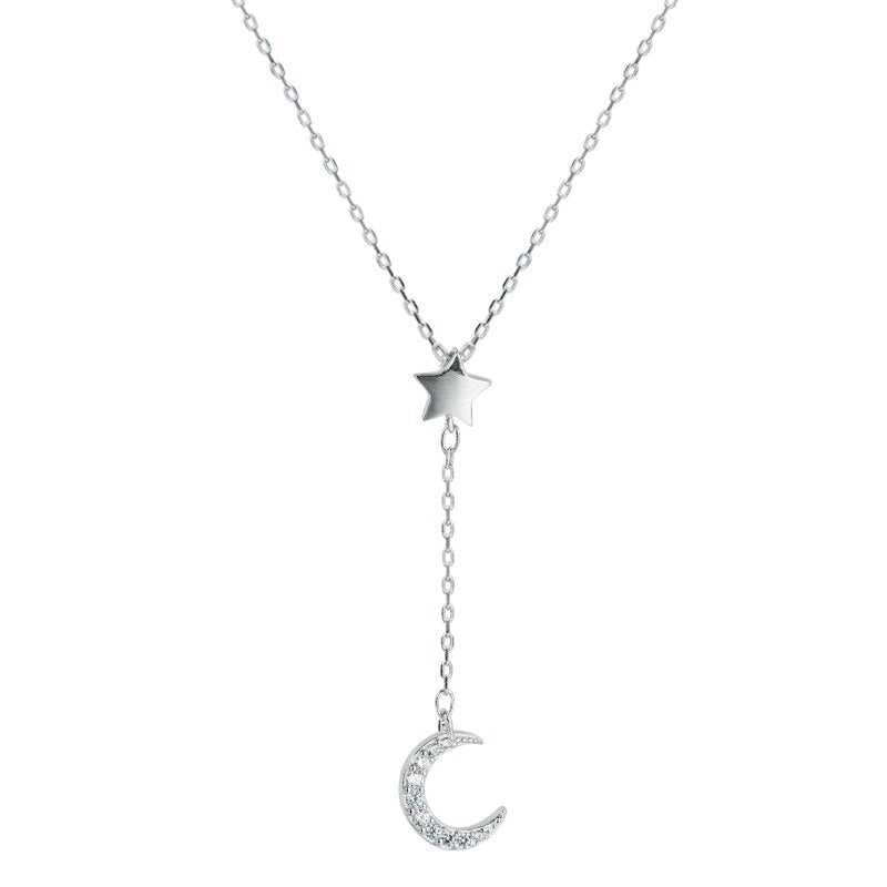 Silver Color Moon Stars Chains Necklaces Pendants For Women Girl Romantic Style Cubic Zirconia Jewelry