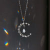 Silver Color Moon Zircon Crystal Necklace Water Drop Shape Pendant Choker Necklace Jewelry For Women Girl Gift