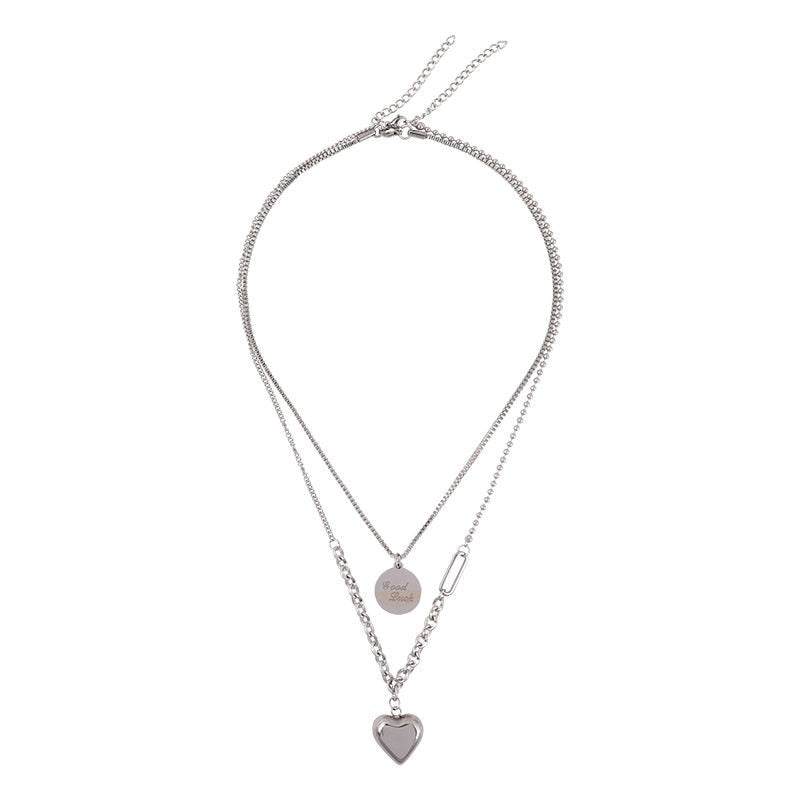 Silver Color Necklace Hip-hop Sweater Chain Heart Love Pendant Sweater Chain Long Multi-layer Necklaces for Women grunge Jewelry