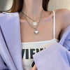 Silver Color Necklace Hip-hop Sweater Chain Heart Love Pendant Sweater Chain Long Multi-layer Necklaces for Women grunge Jewelry