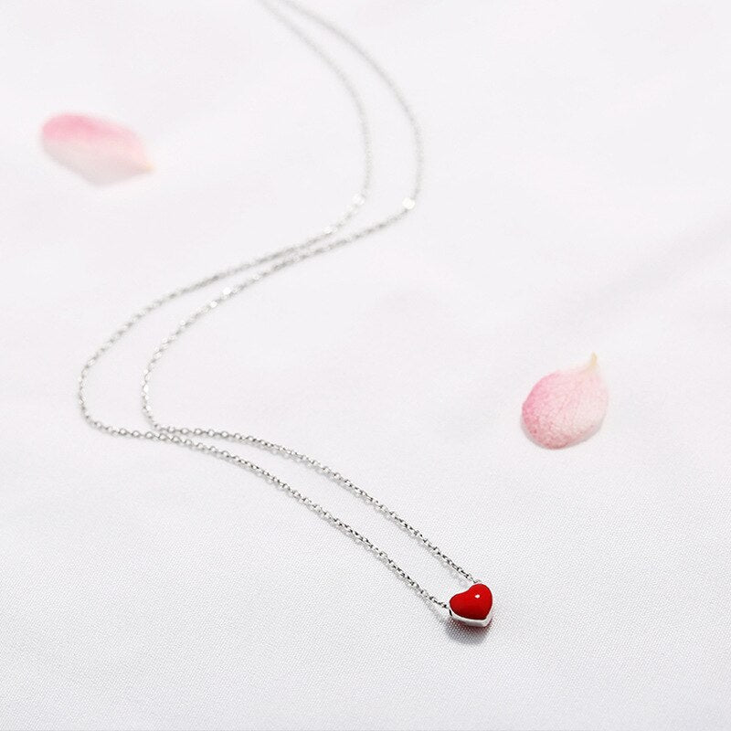 Silver Color Red Heart Necklaces Pendants Simple Choker Necklace Jewelry For Women Girl Gift