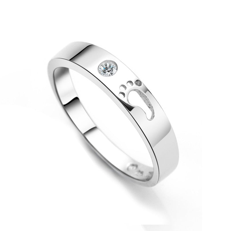 Silver Color Rhinestone Crystal Bridal Rings For Women Footprint Couple Rings Wedding Jewelry Gift