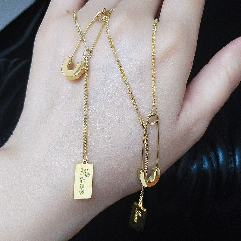 Silver Color Stainless Steel Pin Rectangle Tassel Choker Necklace Women Chains Jewelry On The Neck Female Necklaces Accessories