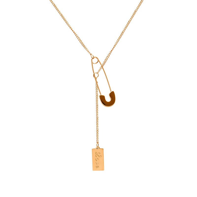 Silver Color Stainless Steel Pin Rectangle Tassel Choker Necklace Women Chains Jewelry On The Neck Female Necklaces Accessories