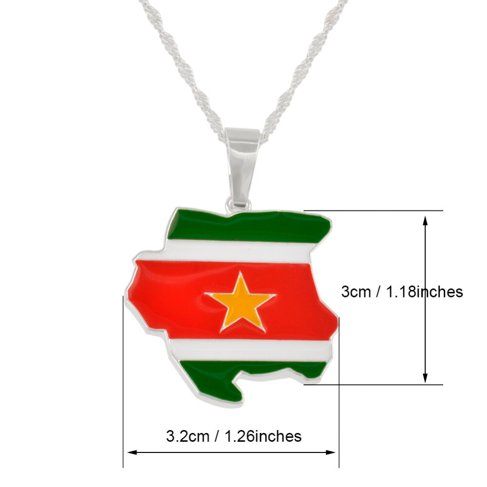 Silver Color Suriname Map Flag Pendant Necklaces Sarnam Jewelry Gifts #J0010