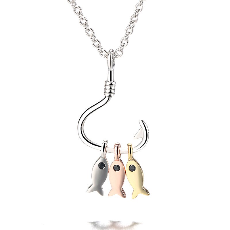 Silver Color Three Little Fish Pendant Originality Necklaces Lucky Fish Hook Necklace For Women Jewelry Girl Gift